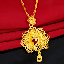 Luxury 24K yellow Gold Pendant for Women bride Hollow Gold Plated Peacock Necklace Wedding Birthday Exquisite Jewelry Gifts
Luxury 24K yellow Gold Pendant for Women bride Hollow Gold Plated Peacock Necklace Wedding Birthday Exquisite Jewelry Gifts