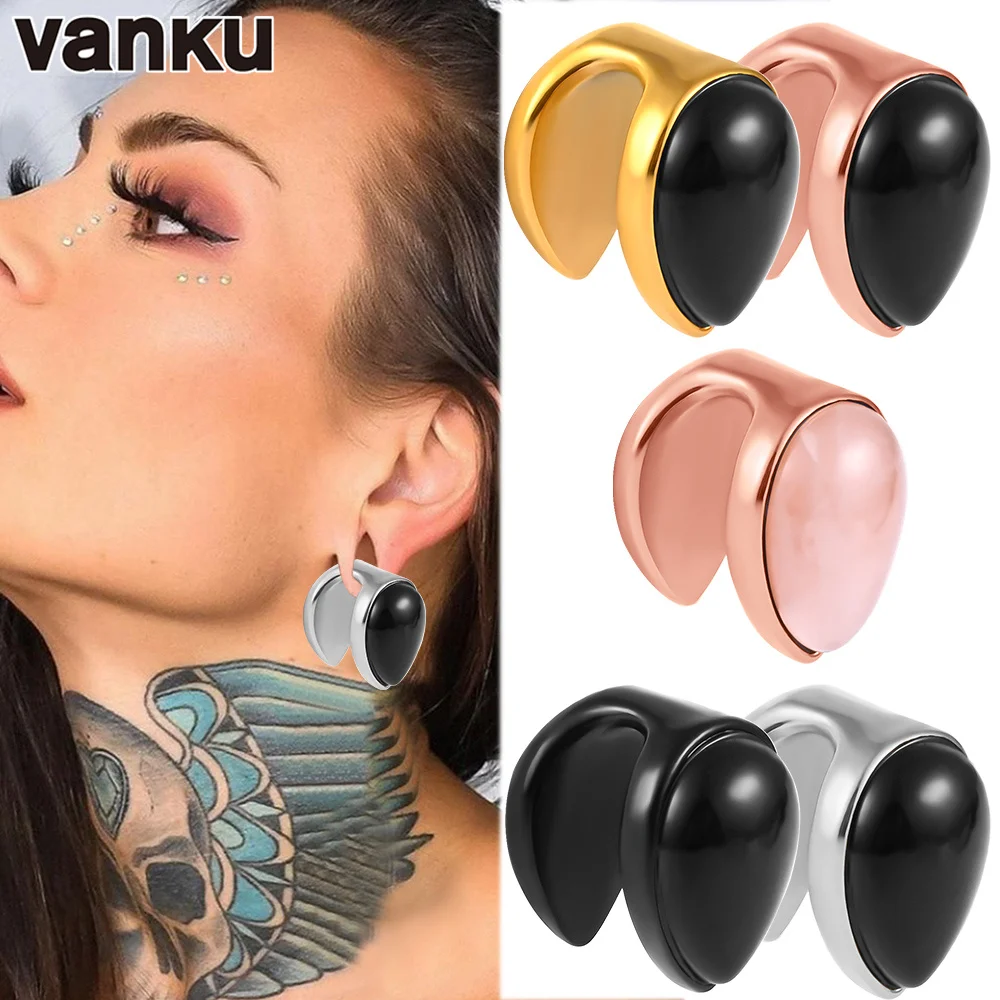 

Vanku 2pcs Water Drop Stone Ear Weights Plug Tunnels Expander Gauge Piercing Body Jewelry Stretcher Earrings Fashion Gift