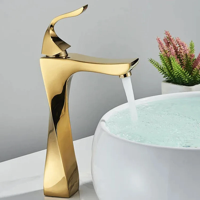 

Bathroom Faucet Basin Sink Golden Chrome Tap Hot Cold Water Mixer Tap Deck Mounted Bathroom Faucets Single Lever Taps