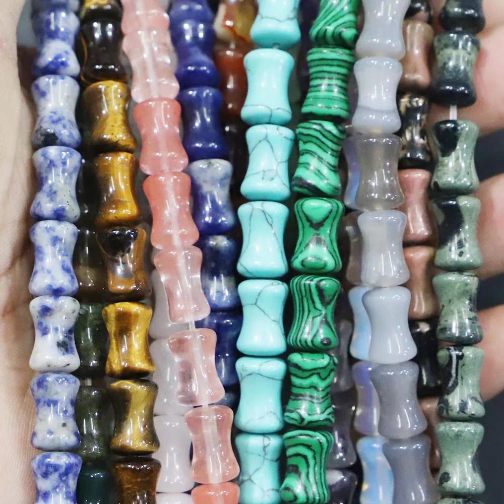 

New Design Quality Natural Stone Loose Bead Bamboo Joint Shape Aventurine Agate Crystal Turquoise Jades Jewelry Making Wholesale