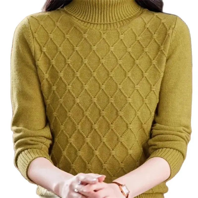

Turtle Neck Female New Style 2023 Autumn Winter Thicken Pullover Sweater Women Two Lapels Knitting Keep Warm Bottoming Shirt