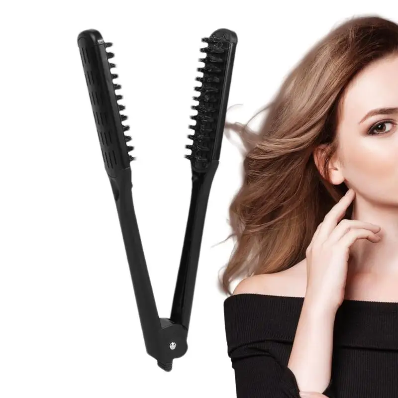 

Hairdressing Straightener Hair Straightening Double Brushes V Shape Comb Not Hurt Styling Tools Straightener Comb For Home&Salon