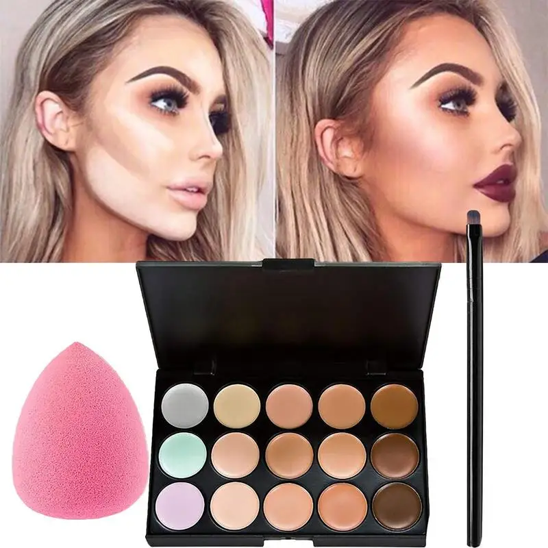 

Concealer Palette 15 Color Full Coverage Foundation Makeup Puff Base Pro Long Lasting Color Corrector Contouring Cream Face Kit