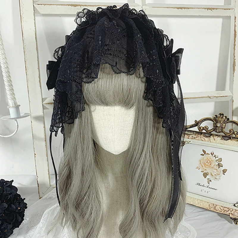 

Handmade Lolita Headband Black veil accessory Vintage Elegant bow lolita Daily fashion collocation Women headwear