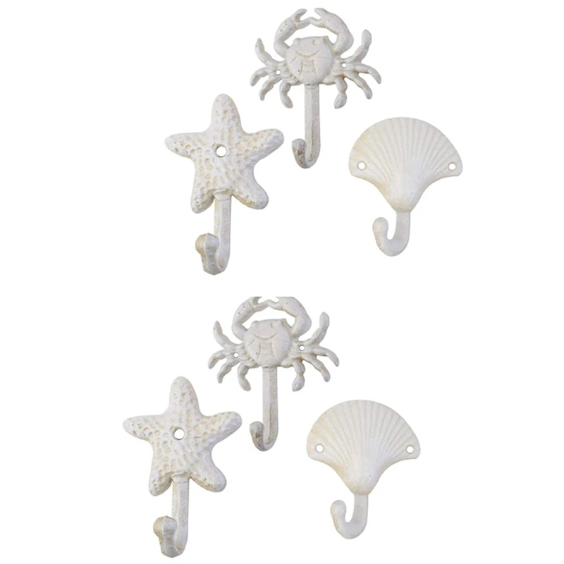 

Hot Set Of 6 Starfish Seashell Crab Cast Iron Decorative Wall Hooks Coats Aprons Towels Hooks Beach Ocean Theme Metal Hooks