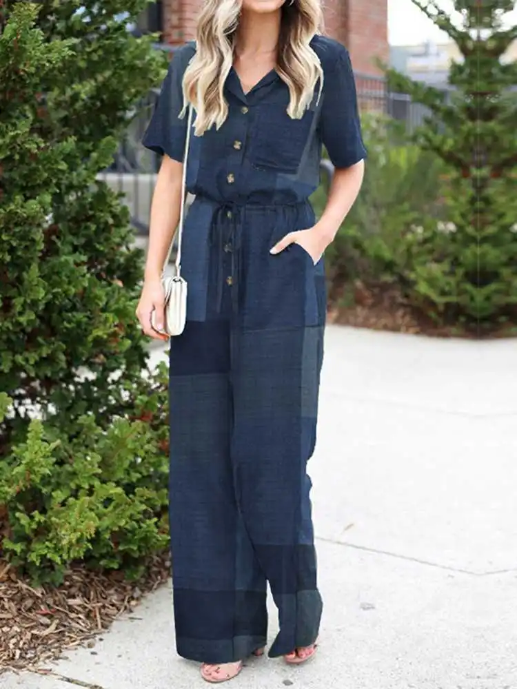 ZANZEA Summer Casual Wide Leg Playsuit Fashion Plaid Check Jumpsuits Vintage OL Rompers Women Lapel Neck Short Sleeve Overalls 
ZANZEA Summer Casual Wide Leg Playsuit Fashion Plaid Check Jumpsuits Vintage OL Rompers Women Lapel Neck Short Sleeve Overalls
