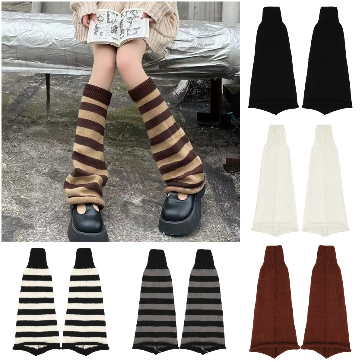 

Fashion Fall Winter Gothic Knitted Leg Warmers Academia Stripe Loose Fit Sock Cover Cool Girl Casual Leg Protector Stocking