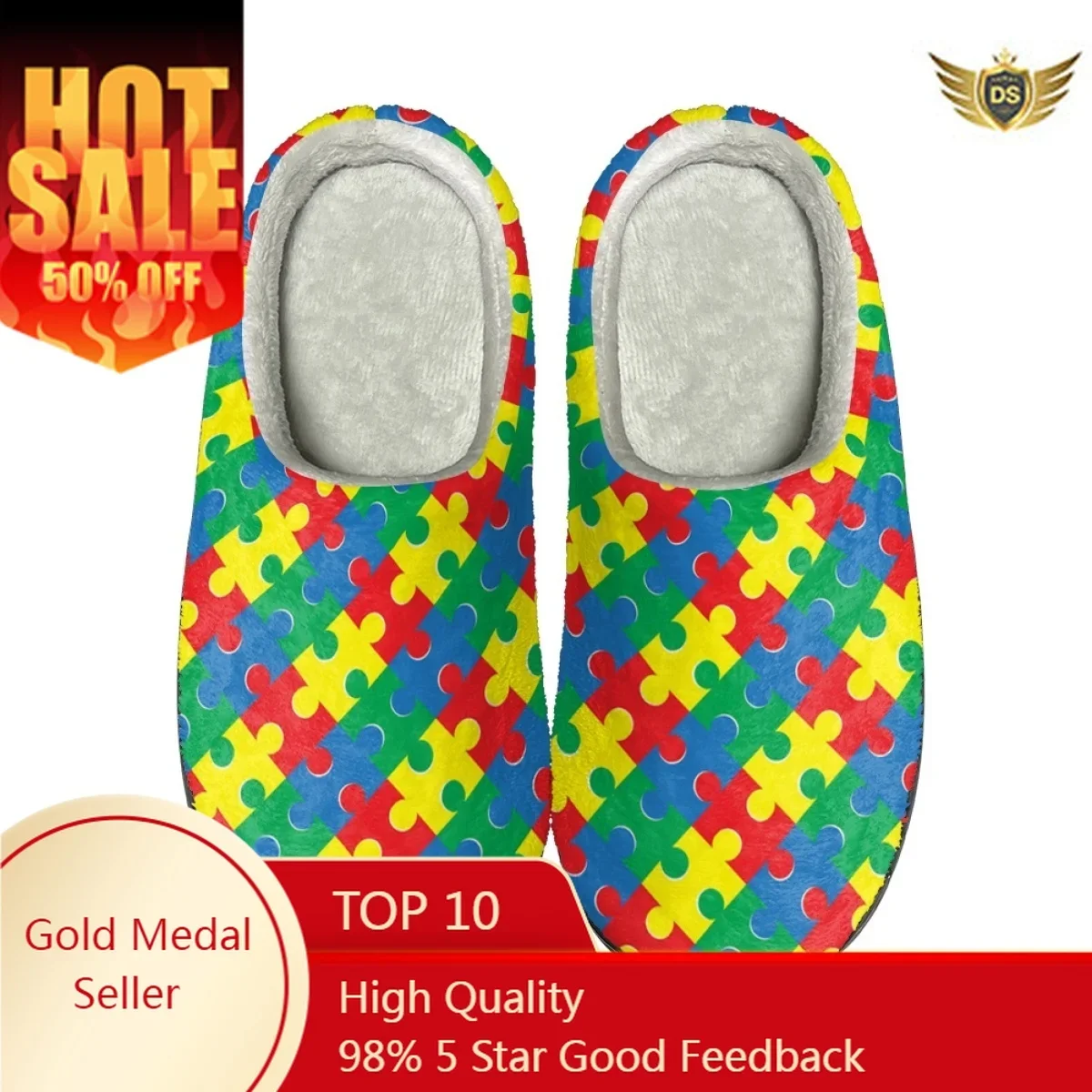 

Autism Awareness Pattern Casual Slippers Autumn House Slides for Female Winter Home Warm Women Cotton Slippers Print On Demand