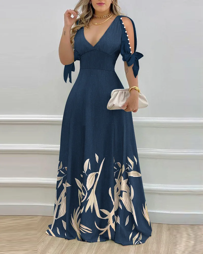 Women's Dresses Summer Fashion Split Sleeve Pearls Decor Plants Print Split Sleeve Casual V-Neck Half Sleeve Maxi A-Line Dress
Women's Dresses Summer Fashion Split Sleeve Pearls Decor Plants Print Split Sleeve Casual V-Neck Half Sleeve Maxi A-Line Dress