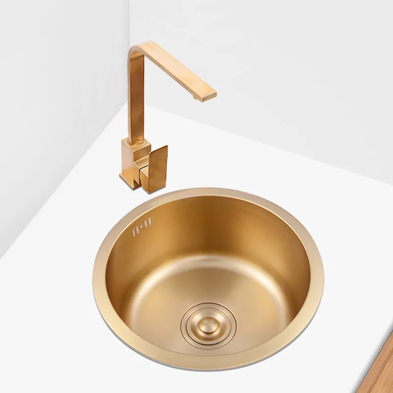 

Brushed gold kitchen basin round single bowl stainless steel kitchen sink gold sink above counter or undermount