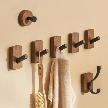New Simple Solid Wood Hook Walnut Hanging Hanger Bathroom Wall Hook Bedroom Coat Storage Rack Home Towel Key Decoration Hook