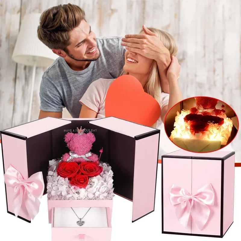 

Мыло с вечным цветком Роза в подарочной коробке с выдвижным ящиком Дизайн День Святого Валентина Декор подарок на день рождения для женщины жены подруги на годовщину