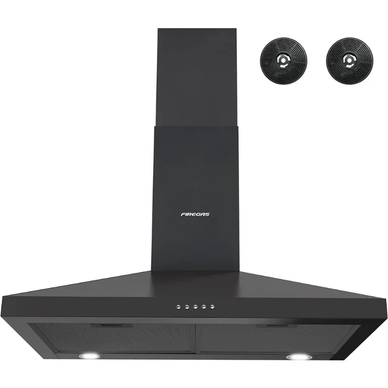 

Black Range Hood,Ducted/Ductless Range Hood Wall Mount Kitchen Vent Hood, Push Button, LED Light, You deserve it