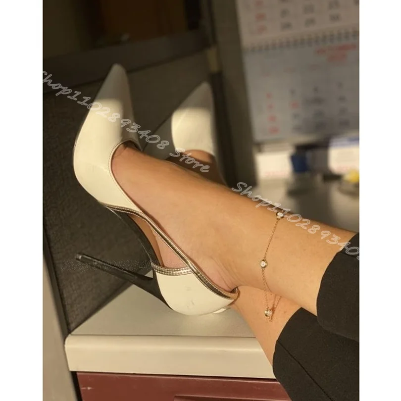 

White Shallow Stiletto Pumps Pointed Toe High Heels Concise British Style Design for Women Dress Shoes 2024 Zapatos Para Mujere