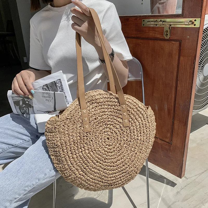 Round Woven Straw Beach Bag - Travel Tote 13 S44207fca06d24cd2bede829ec21b039cC