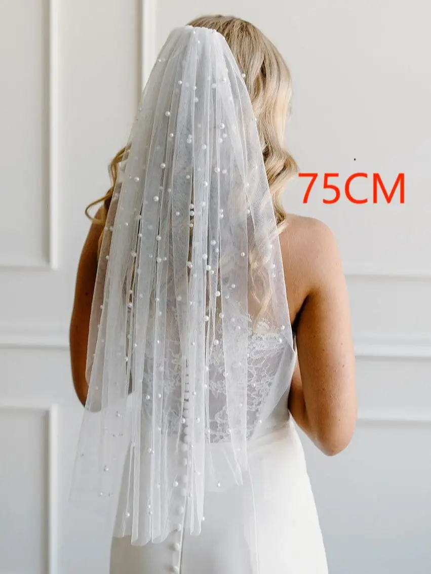 

V05 Classic Pearls Bridal Veils with Comb Wedding Veil Cathedral Length Single Tier Raw Edge Beauty Bride Wedding Accessories