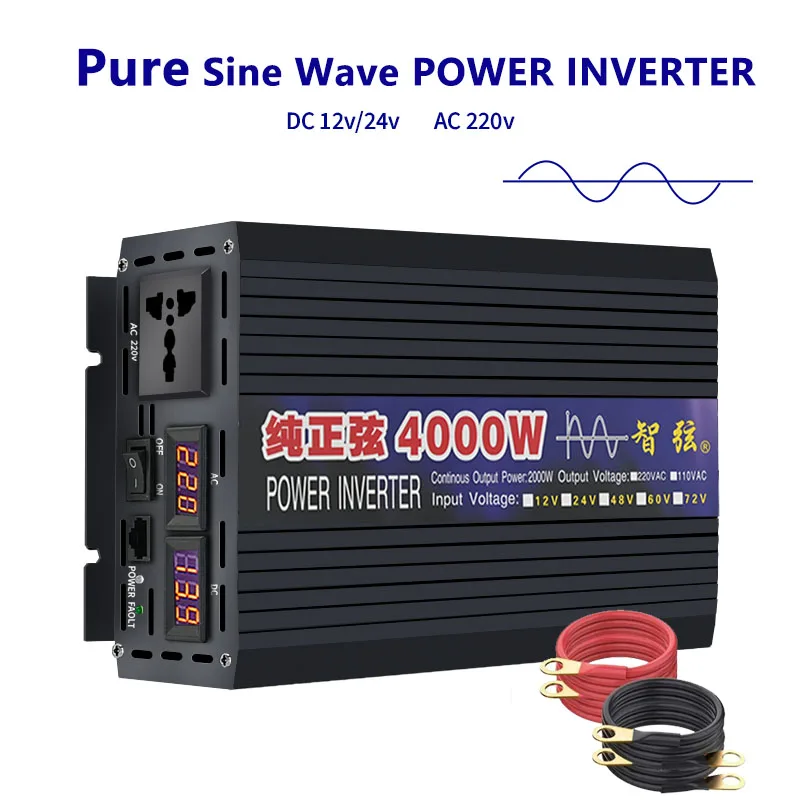 

Pure Sine Wave Inverter 12V 220V 24V 110V 1000W 2000W 3000W 4000W DC To AC Portable Power Voltage Converter Car Solar Inverter