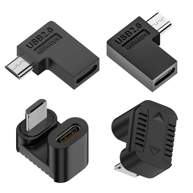 

Преобразователь с разъемом типа C «Мама» на Micro USB «папа», 480 Мбит/с, Тип C на Micro USB, под углом 90 градусов, для удлинительного разъема USB C