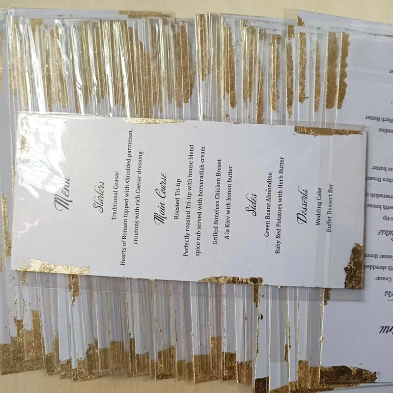 custom logo language Gold Foil Menu Hand made Wedding party menu cards text Customization paper Card free shipping 130 pcs
custom logo language Gold Foil Menu Hand made Wedding party menu cards text Customization paper Card free shipping 130 pcs