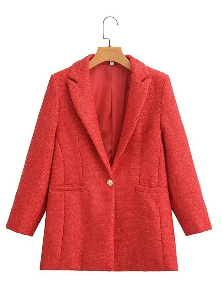 Vintage Red Blazer Jacket Women Loose Lapel One Button Long Sleeve Coat 2023 Spring Casual Chic Female Outerwear Streetwear 
Vintage Red Blazer Jacket Women Loose Lapel One Button Long Sleeve Coat 2023 Spring Casual Chic Female Outerwear Streetwear