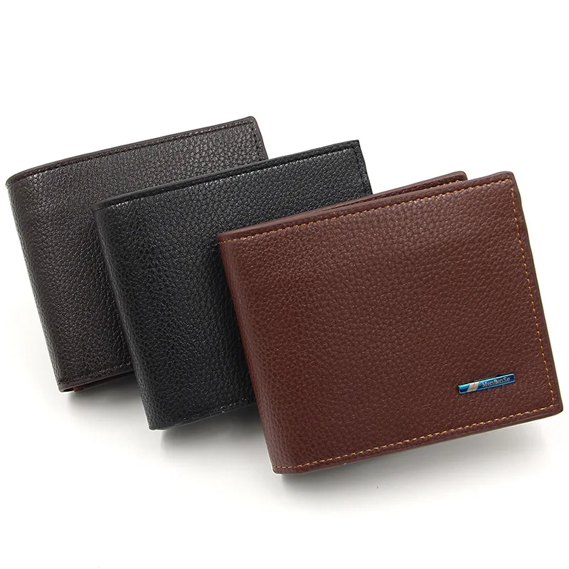 

New Men's Wallet PU leather two fold multi card large capacity fashionable business lychee grain multi-functional short wallet
