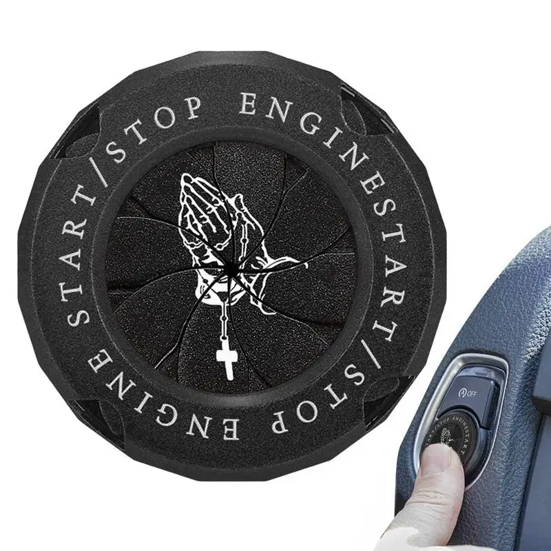 

Automotive Push Button Decoration Car Start Button Cover Durable Push To Start Cover With Rosary Prayer Image For Driving Safety