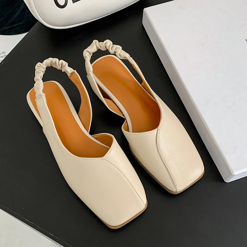 

2021 New Summer/Autumn Women Shoes Square Toe Slingbacks Chunky Heel Women Pumps French Retro Covered Toe Tassel Summer Sandals