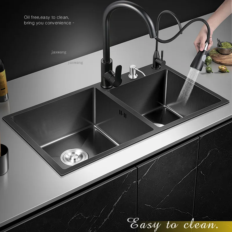 

Stainless Steel Kitchen Sink Brushed Double Bowl Rectangular Undermount Basin Home Improvement Dishwasher with Drain Accessories
