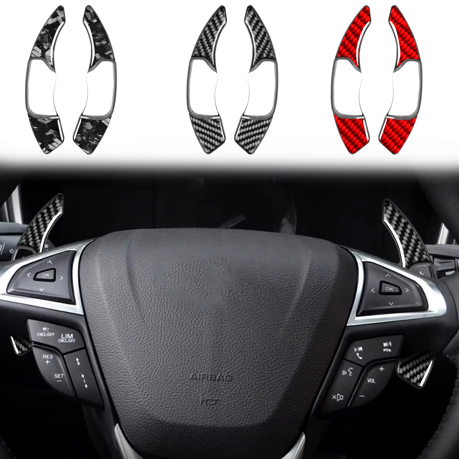 

For Ford Mondeo Edge Taurus Explorer 2pcs Carbon Fiber Steering Wheel Shift Paddle Shifter Extension Car Styling Accessories