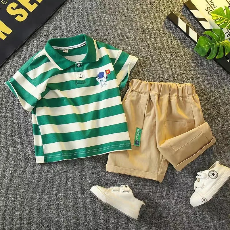 Summer short-sleeved baby suit children's boy suit sportswear striped cartoon top+shorts 2-piece suit baby suit 1-4 years old
Summer short-sleeved baby suit children's boy suit sportswear striped cartoon top+shorts 2-piece suit baby suit 1-4 years old