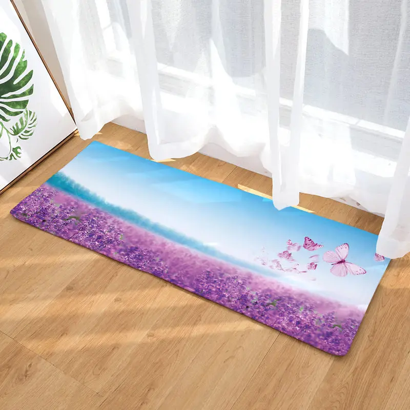 

3D Lavender Garden Forest Doormat Bath Mat Anti-slip Absorbent Kitchen Carpet Bedroom Rugs Flannel Entrance Toilet Bathroom Mat
