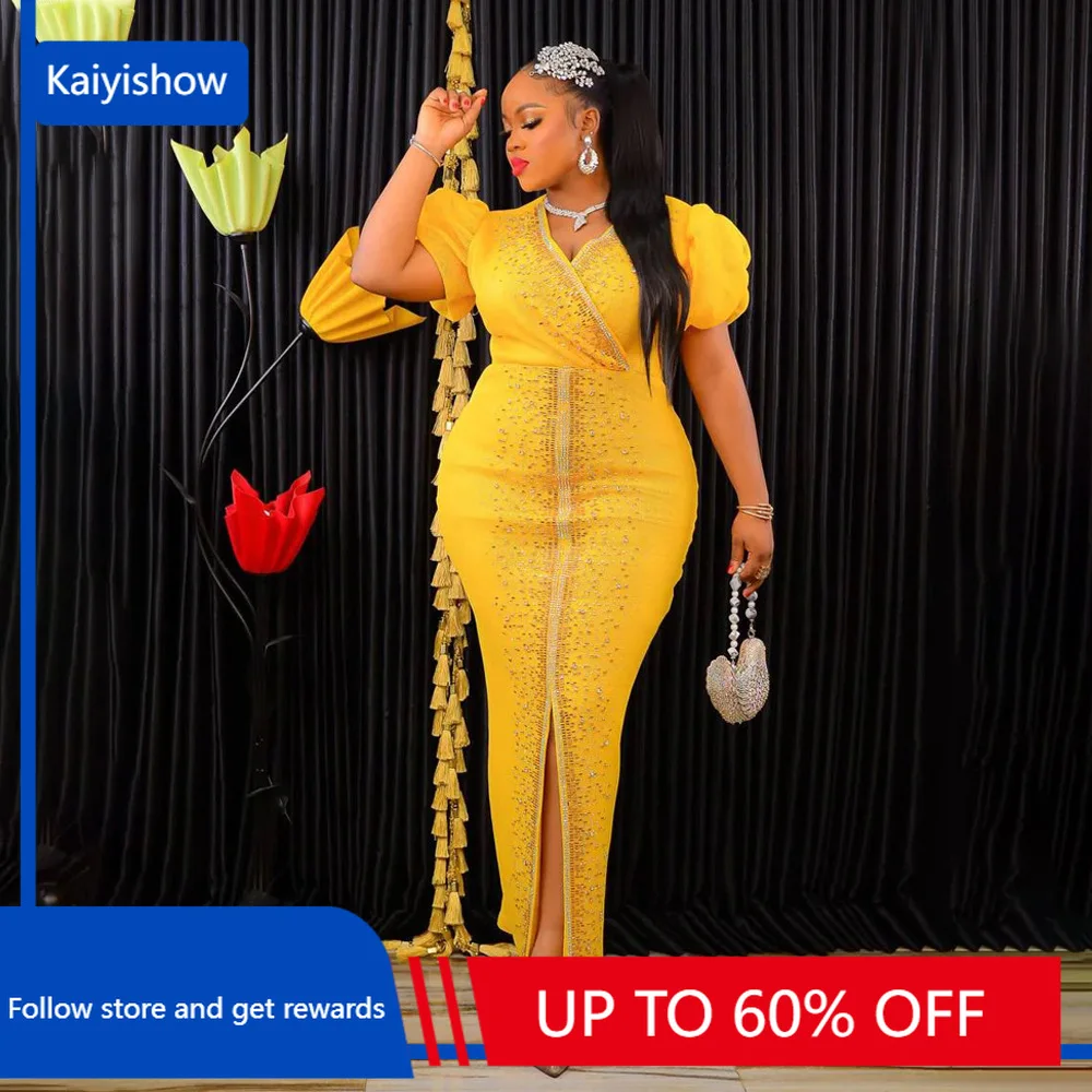 Summer Fashion Bubble Sleeve Diamond Evening Dress African Fashion Women High Street V-neck Slim Split Wedding Party Dress Women
Summer Fashion Bubble Sleeve Diamond Evening Dress African Fashion Women High Street V-neck Slim Split Wedding Party Dress Women