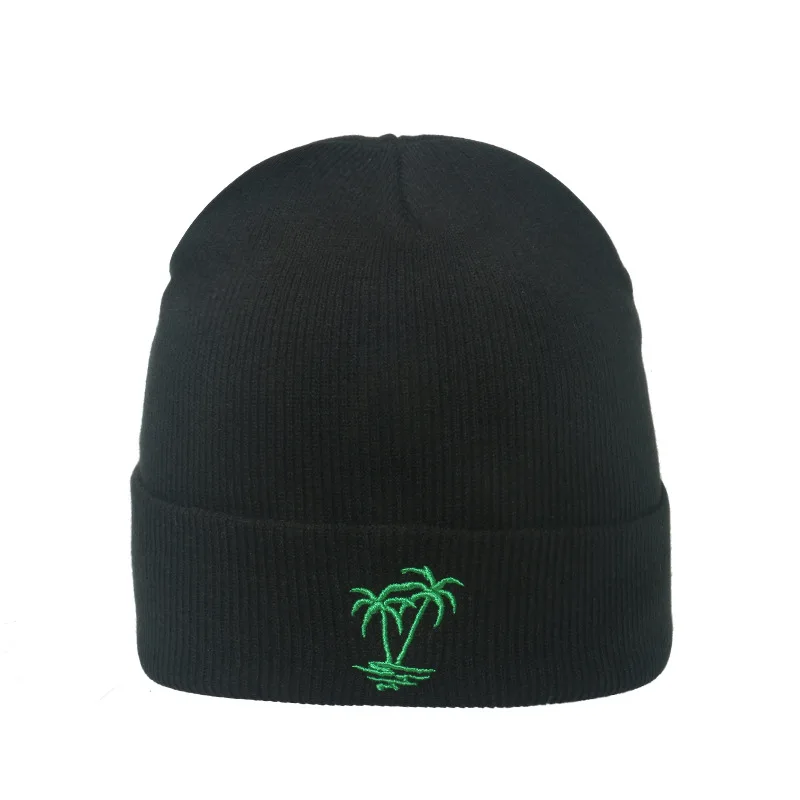 

Men's Palm Tree Embroidery Kpop Beanie Hat For Women Men Coconut Tree Snapback Hip Hop Cap Outdoor Curved Black Cotton Dad Hat