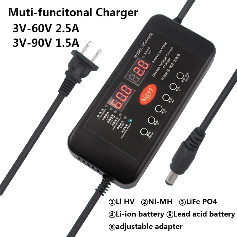 3V-60V 3V-90V Adjustable Power Adapter Suppli Charger Li-ion Battery Li HV Ni-MH 14V 28V 30V 32V 36V 42V 48V 56V 60V Adaptor
3V-60V 3V-90V Adjustable Power Adapter Suppli Charger Li-ion Battery Li HV Ni-MH 14V 28V 30V 32V 36V 42V 48V 56V 60V Adaptor