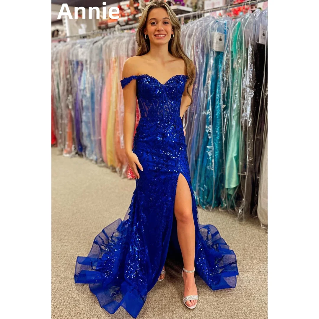 

Annie Blue Prom Dress Luxury Glitter Sequins Mermaid Formal Evening Dresses Vestidos De Fiesta Elegantes Para Mujer2024