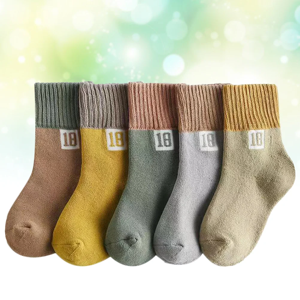 

5 Pairs Children's Stockings Cotton Socks Mid-calf Length Socks Warm Keeping Footwear for Kids (Random Color, 1-2 Years Old)