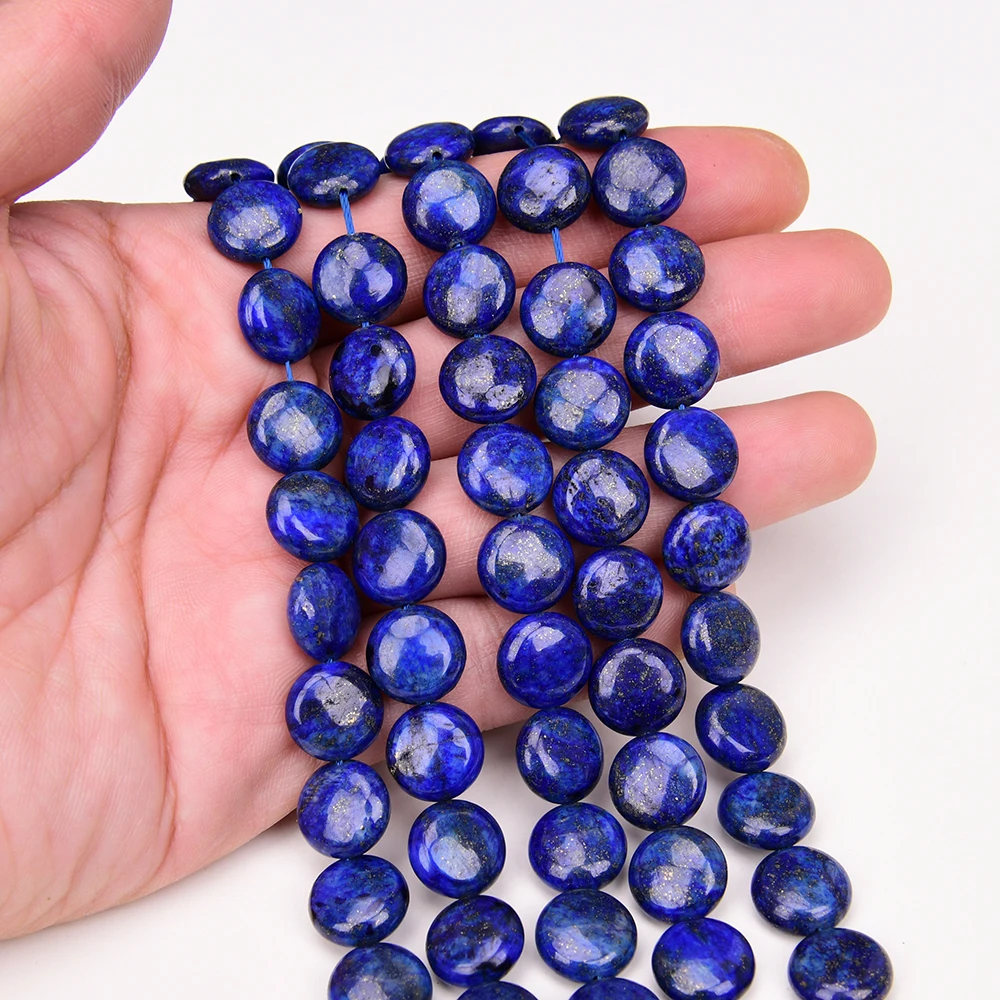 

APDGG 2 Strands 12MM Natural Blue Lapis Lazuli Smooth Coin Shape Loose Beads 15.5" Strand For Necklace Jewelry Making DIY