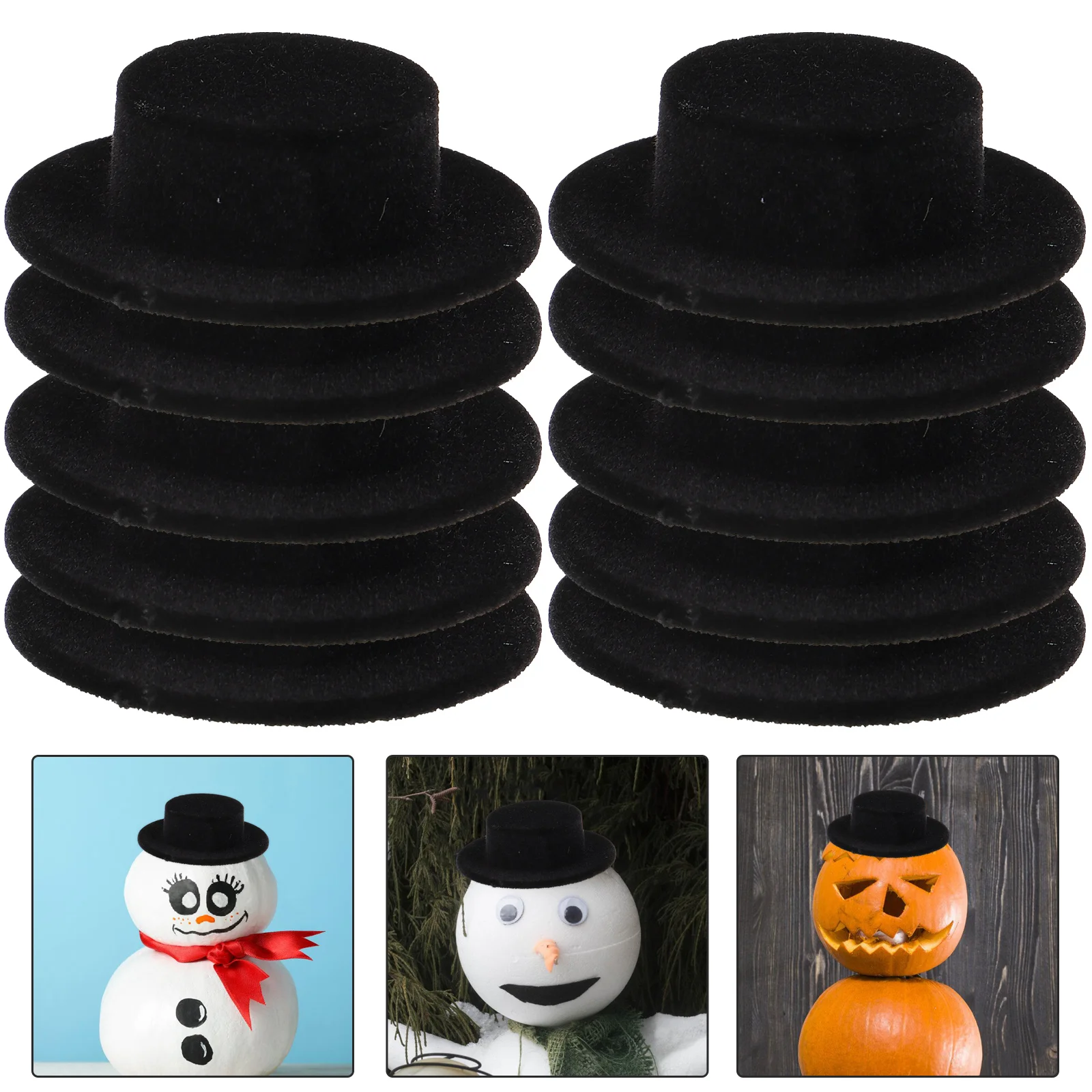 

Mini Top Hats Black Plastic Miniature Top Hats Cupcake Toppers Wine Bottle Cover Decoration Crafts Christmas Snowman Hats