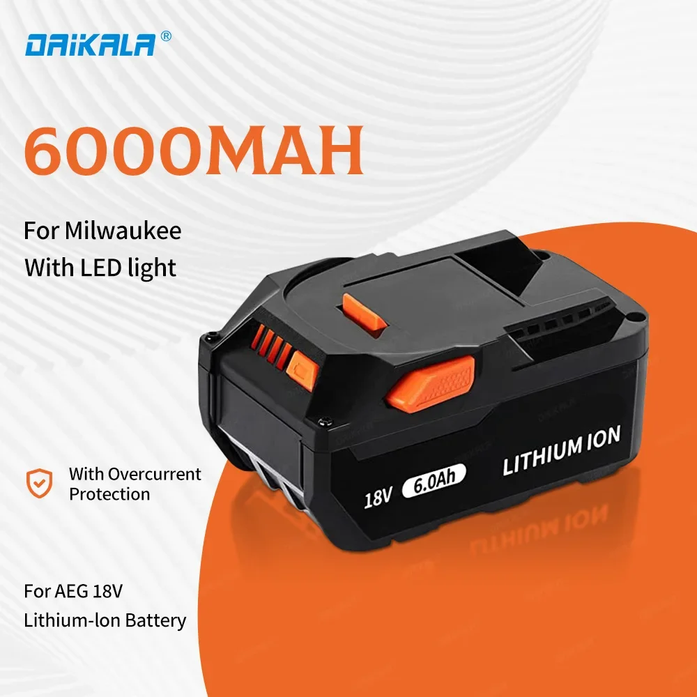 

For AEG 18V Battery 6.0AH Lithium-Ion Battery For RIDGID R840087 R840085 L1815R L1850R L1830R R840083 Series Cordless Power Tool