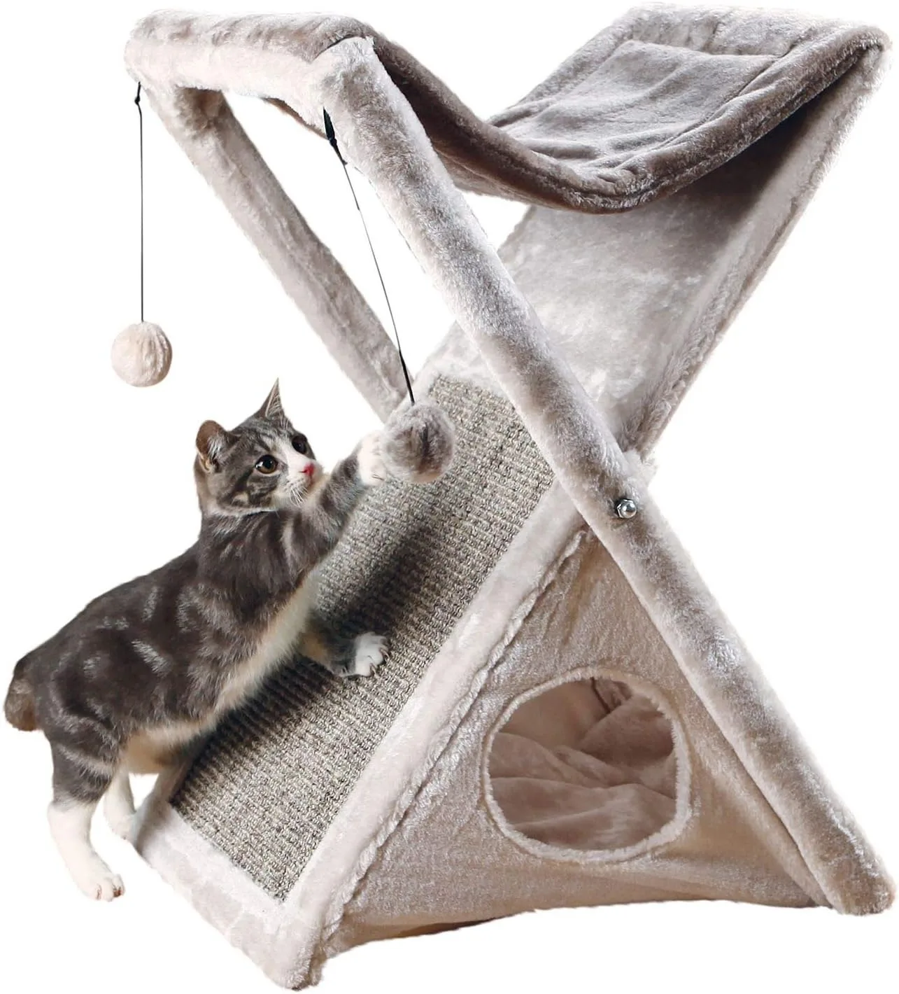 

Fold and Store Cat Hammock, Dangling Cat Toy, Scratching Pad, Cat Cave, Taupe/Light Gray 20.25 x 13.75 x 25.5 inches