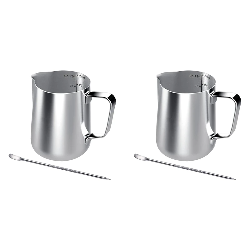 2X Milk Frothing Jug 350Ml Milk Jug Stainless Steel Milk Jug Frothing Pitcher Milk Jug For Coffee Machine
2X Milk Frothing Jug 350Ml Milk Jug Stainless Steel Milk Jug Frothing Pitcher Milk Jug For Coffee Machine