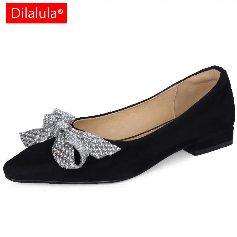 

Dilalula Spring Autumn Women Pumps Elegant Sweet Butterfly Knot Genuine Leather Low Heels Office Ladies Party Casual Shoes Woman