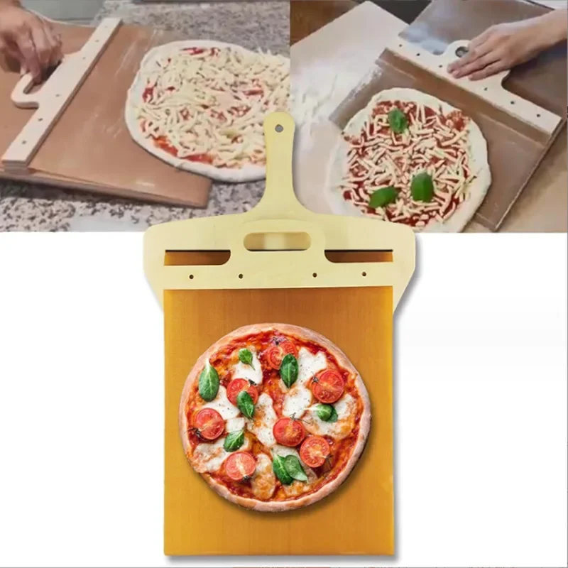 

Скользящая лопатка для пиццы, складная лопатка с деревянной ручкой, лопатка для пиццы, инструменты для выпечки хлеба, кухонные аксессуары, гаджеты