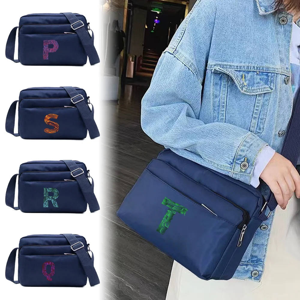 

Travel Portable Casual Short Storage Bag Engrave Image Letter Series Print Pattern Multi Layered Blue One Shoulder Crossbody Bag