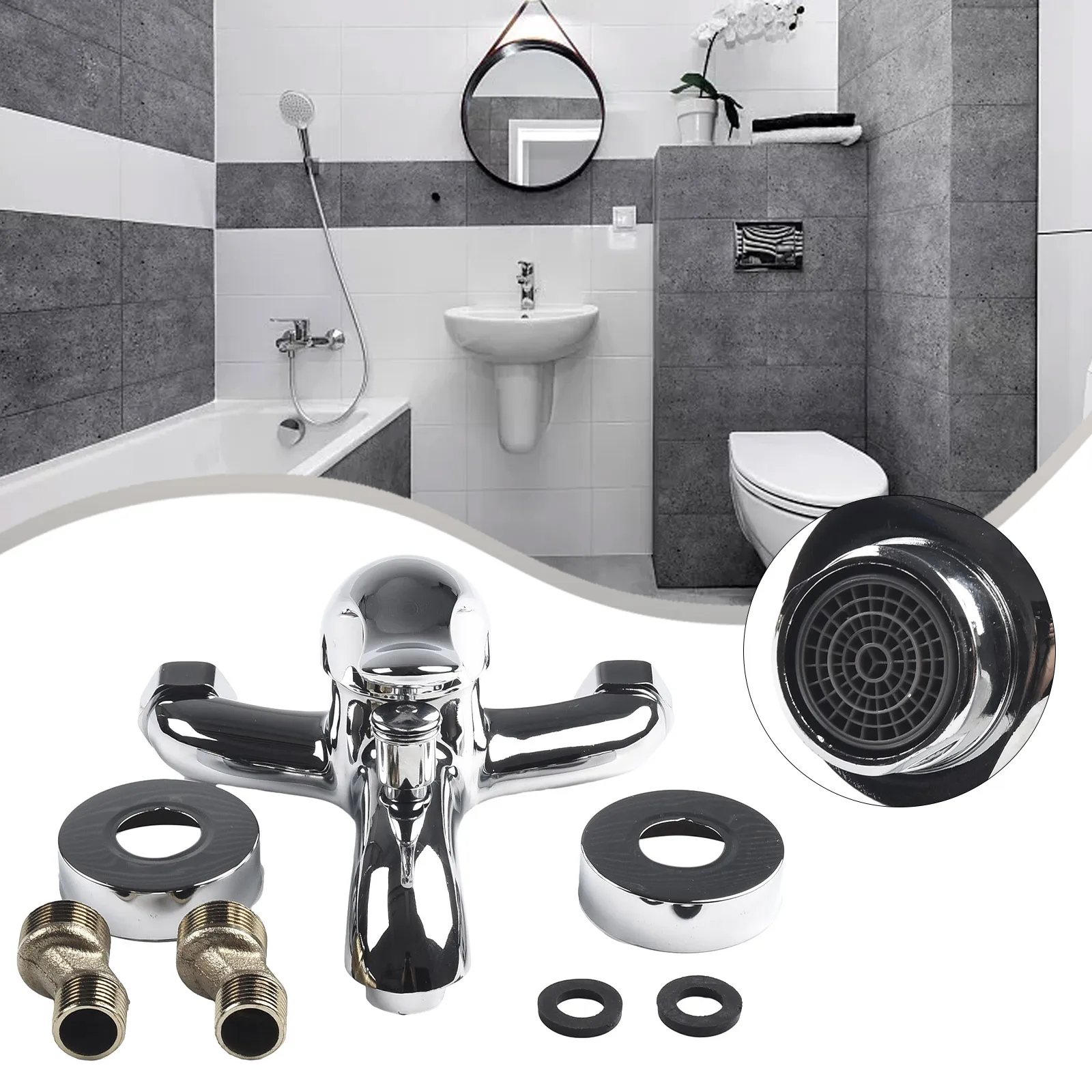 

Durable Basin Faucets Mixing Valve Kits Modern Silver Thermostats Triple Wall Mounted Zinc Alloy Accessories Dual Spout Bathtub