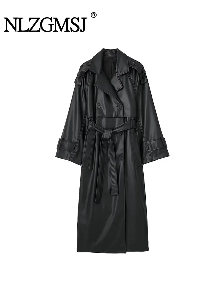TRAF 2024 Autumn Winter Women Faux Leather Windbreaker Jacket Coats Fashion Double Breasted With Belt Vintage Casual Loose Tops
TRAF 2024 Autumn Winter Women Faux Leather Windbreaker Jacket Coats Fashion Double Breasted With Belt Vintage Casual Loose Tops