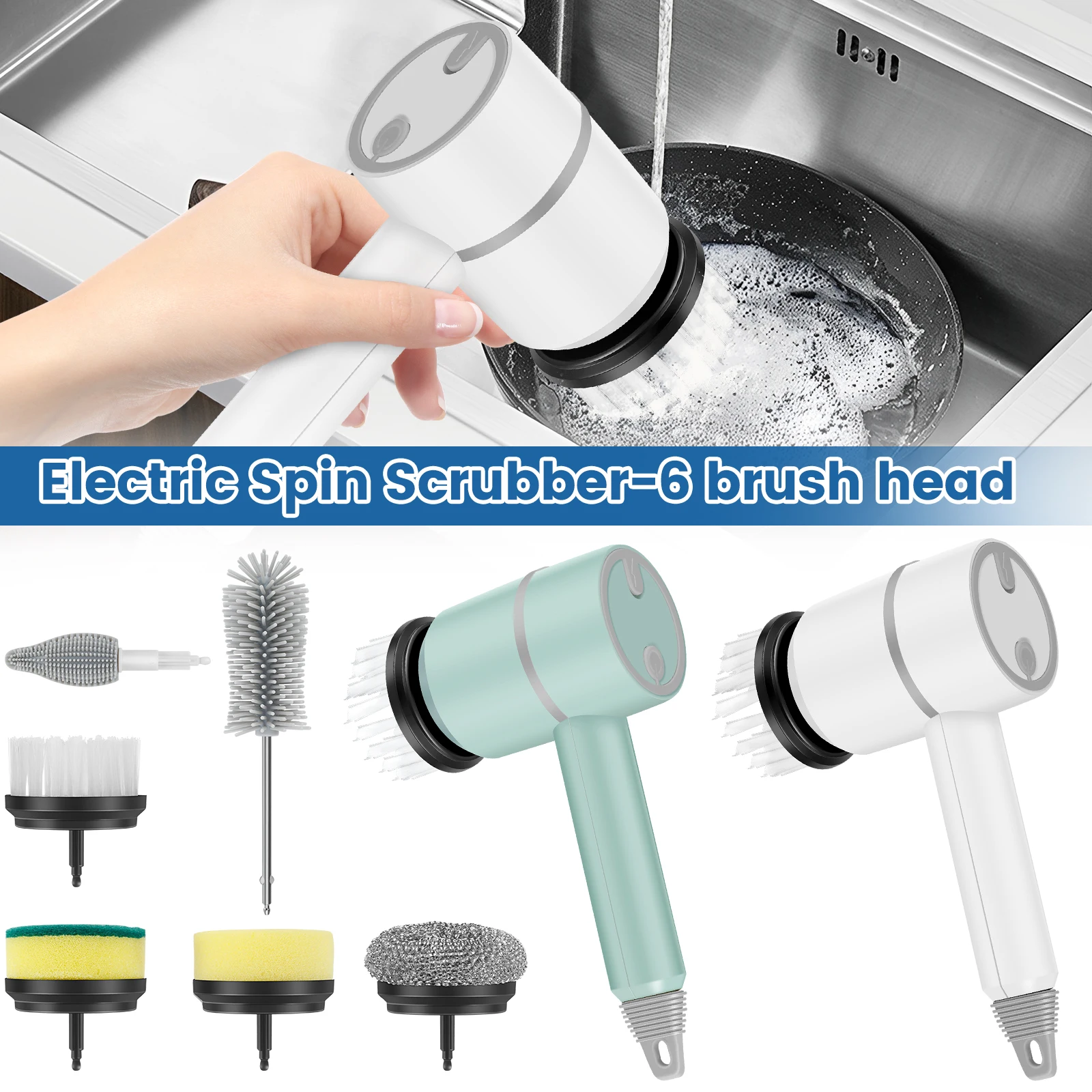 

Electric Spin Scrubber with 6 Brush Heads 1200mAh Electric Rotary Brush Scrubber 3 Adjustable Speeds Electric Brush Cleaner Tool