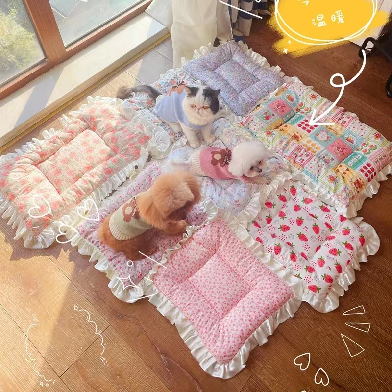 

ADECHOO-Pure Cotton Dog Bed, Small Dog Nest, Pet Mat, Two Sides Mat for Teddy, Spring, Summer