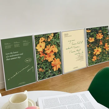 모던 북유럽 심플 한국어 인스 힐링 시리즈, 영어 문자 꽃 벽 아트 캔버스 페인팅 포스터, 거실 홈 데코