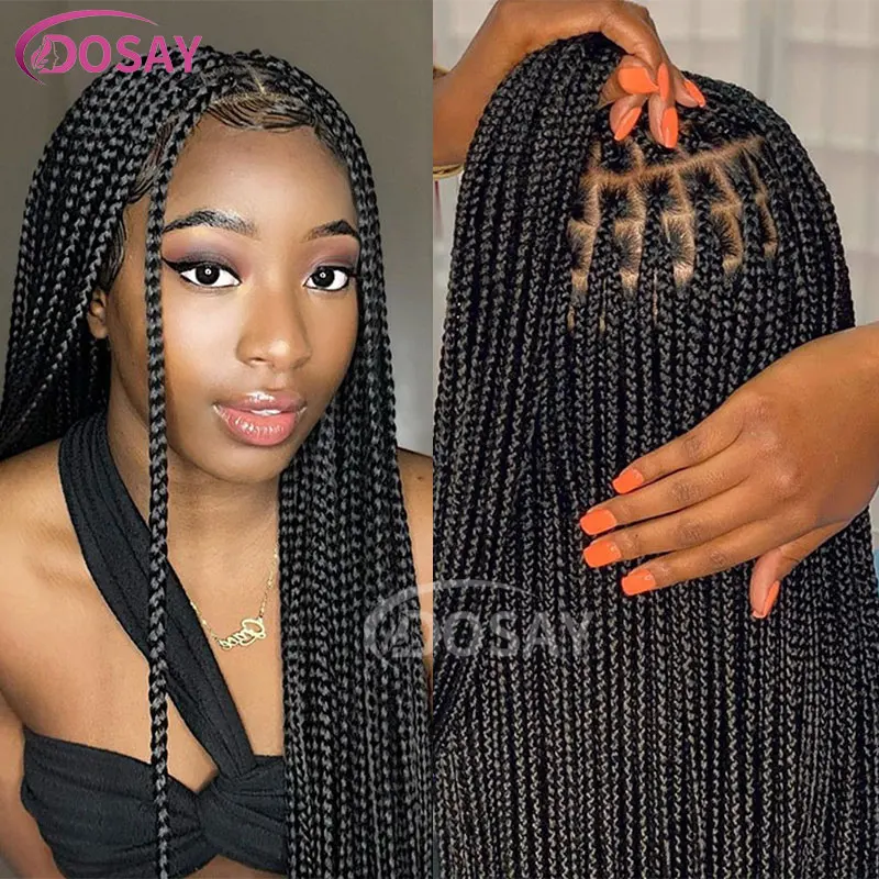 

Full Double Lace Front Square Knotless Box Braided Wig 36inch Synthetic Lace Frontal Braiding Wig with Baby Hair for Black Women